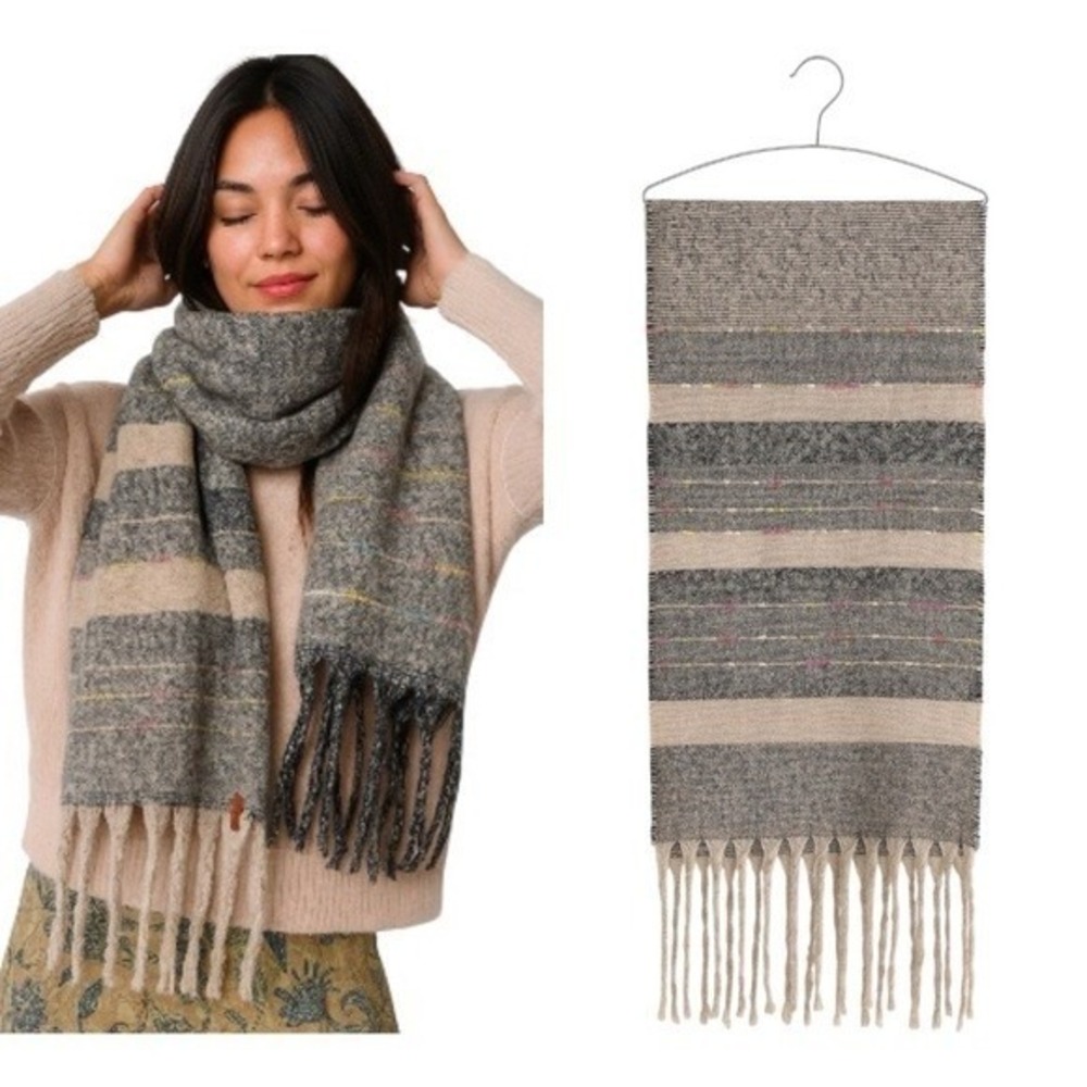 Natural Life Cozy Scarf Wrap Shawl Blanket Boho Fringe‎ Neutral Striped Decor